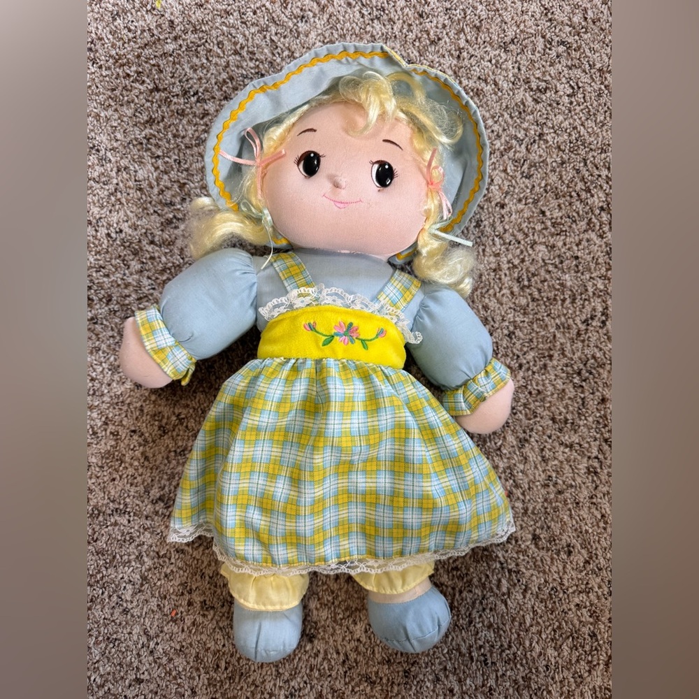 Vintage Cuddle Wit Blue and Yellow Plush Doll